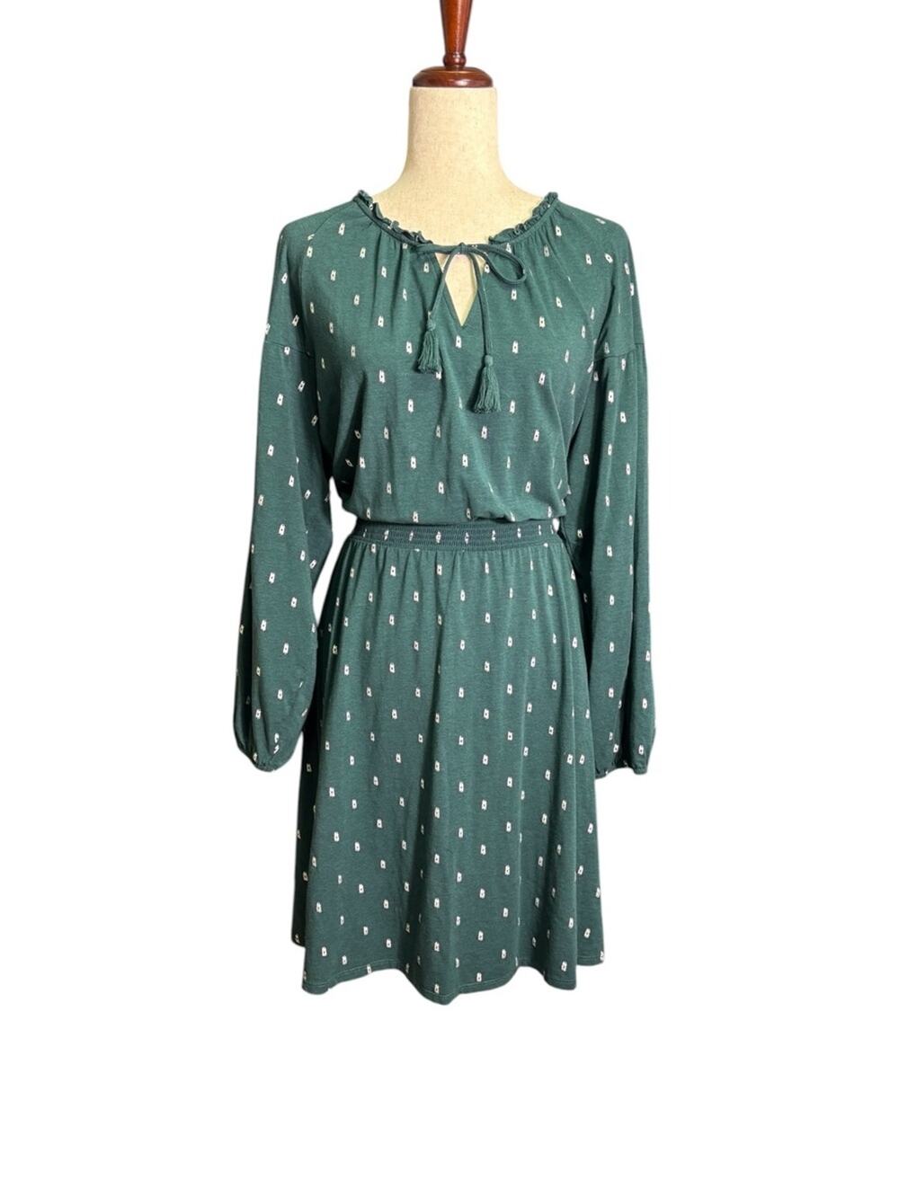 Garnet Hill Green Organic Cotton Blend Boho Tassel Dress Medium